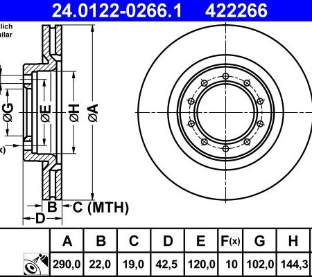 TARCZA HAMULCOWA PRZOD 290X22 V 24.0122-0266.1